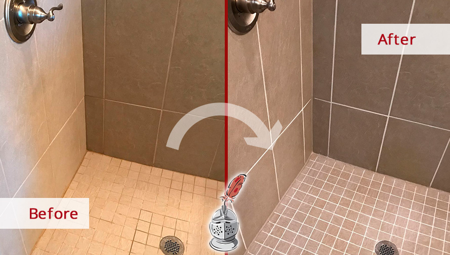 Ceramic Tile Shower Before and After a Grout Sealing Service in Roosevelt