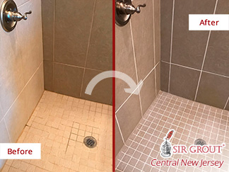 Ceramic Tile Shower Before and After a Grout SealingService in Roosevelt