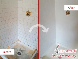 Picture of a Shower Before and After our Hard Surface Restoration Services in Seaside Heights, NJ
