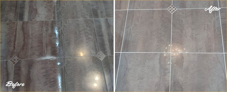 Porcelain Floor Before and After Our Superb Hard Surface Restoration Services in Manalapan, NJ