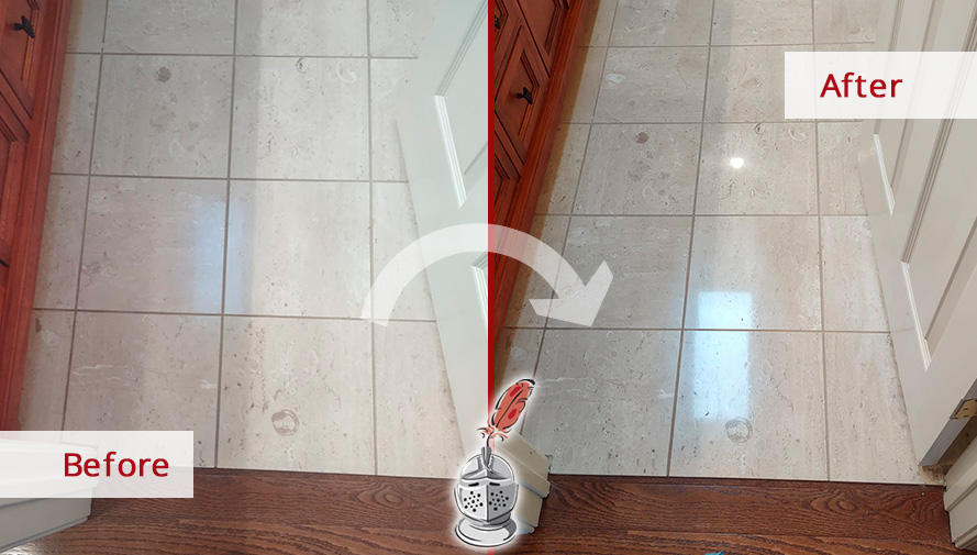 Argentino Marble Floor Before and After Stone Polishing in Evesham, NJ