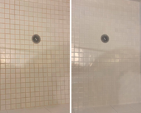 Shower Before and After Our Grout Cleaning in Colts Neck, NJ