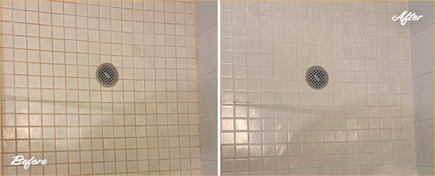 Shower Before and After Our Grout Cleaning in Colts Neck, NJ