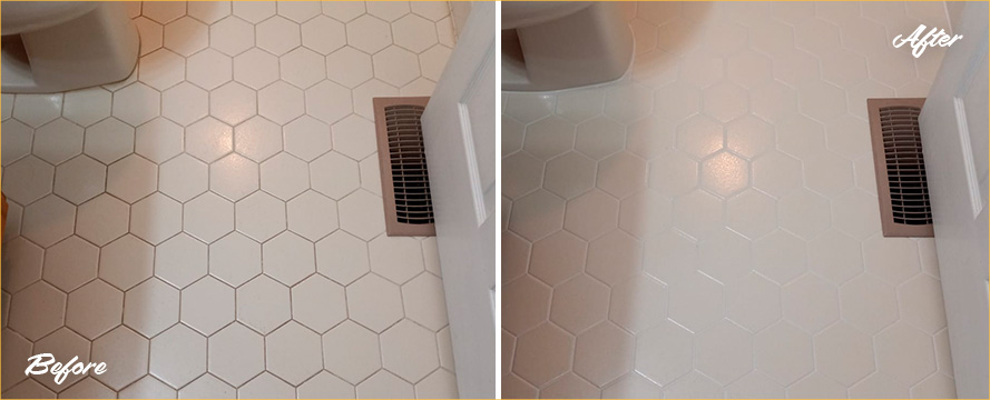 Bathroom Floor Before and After an Outstanding Grout Sealing in Point Pleasant, NJ