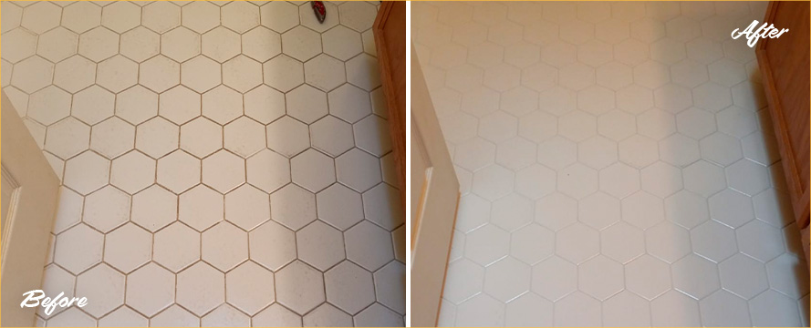 Bathroom Floor Before and After an Oustanding Grout Sealing in Point Pleasant, NJ