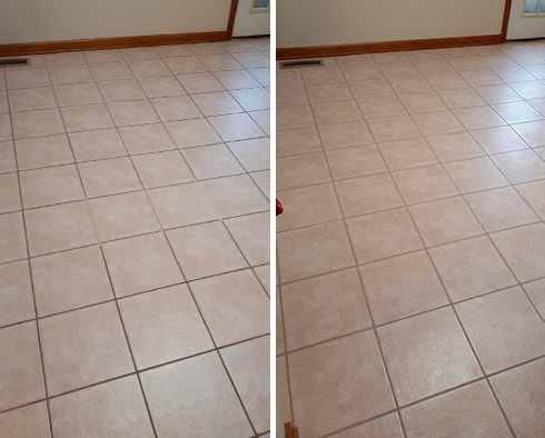 Bathroom Floor Before and After a Grout Sealing in Point Pleasant, NJ
