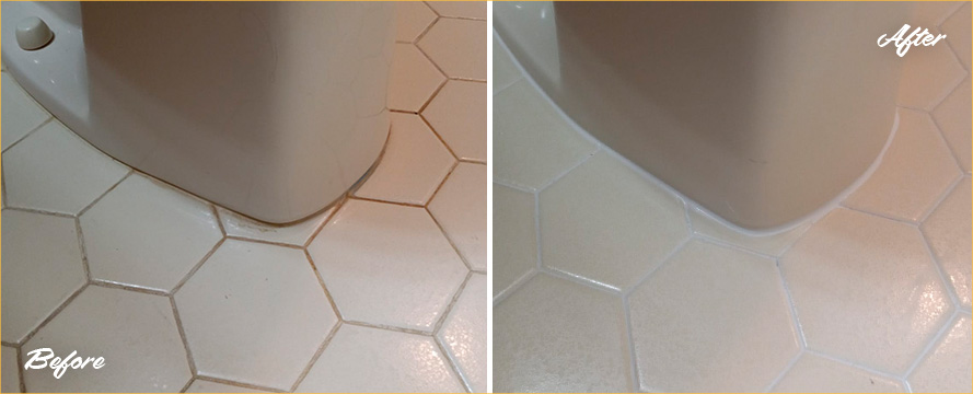 Bathroom Floor Before and After a Superb Grout Sealing in Point Pleasant, NJ