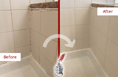 Sir Grout Caulks this Alloway Shower Caulked to Repair Damaged Caulking Before and After Picture of a Alloway Shower Caulked to Repair Damaged Caulking