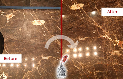 Before and After Picture of a Mantoloking Marble Stone Countertop Polished to Eliminate Stains