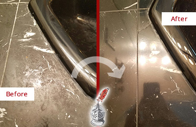 Before and After Picture of a Somers Point Marble Countertop Cleaned to Remove Deep Dirt